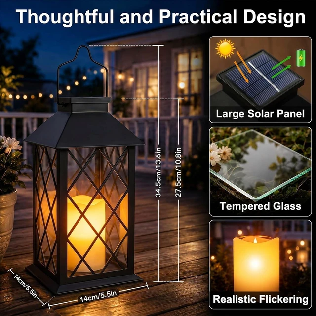 Alt view image 5 of 7 - 14'' Large Black Solar Lanterns Outdoor, Waterproof