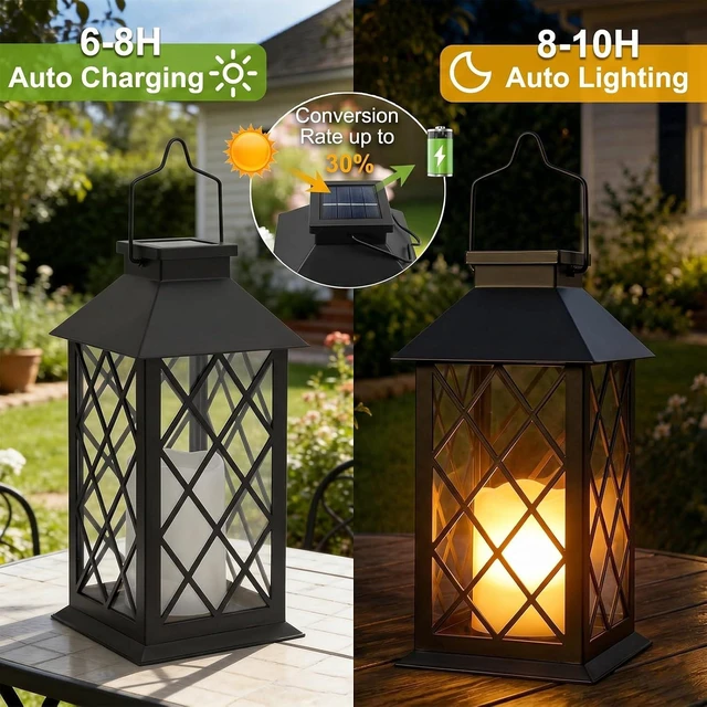 Alt view image 6 of 7 - 14'' Large Black Solar Lanterns Outdoor, Waterproof