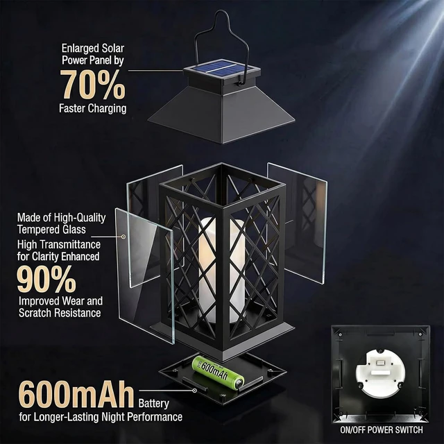 Alt view image 7 of 7 - 14'' Large Black Solar Lanterns Outdoor, Waterproof