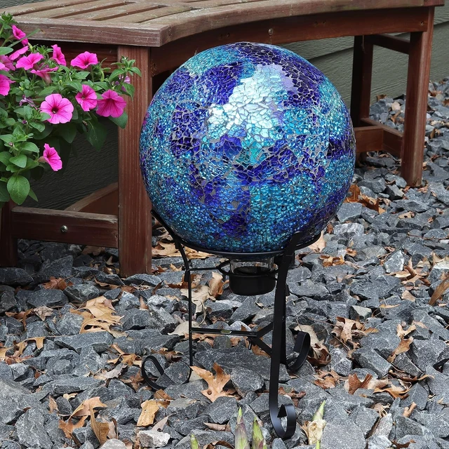 Alt view image 6 of 7 - 10" Sunnydaze Mosaic Glass Gazing Ball Garden Globe Outdoor Decor
