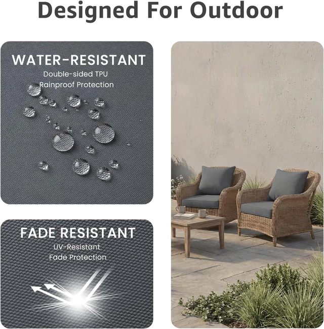 Alt view image 4 of 6 - 24" x 24" x 3.5" Outdoor Seat Cushion Set of 2 Water & Fade Resistant Patio Cushions with Removable Cover & Ties, Thick Deep Seating for Sofa, Couch, Grey