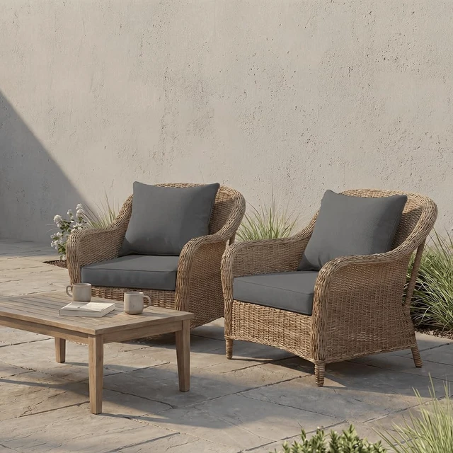 Alt view image 5 of 6 - 24" x 24" x 3.5" Outdoor Seat Cushion Set of 2 Water & Fade Resistant Patio Cushions with Removable Cover & Ties, Thick Deep Seating for Sofa, Couch, Grey