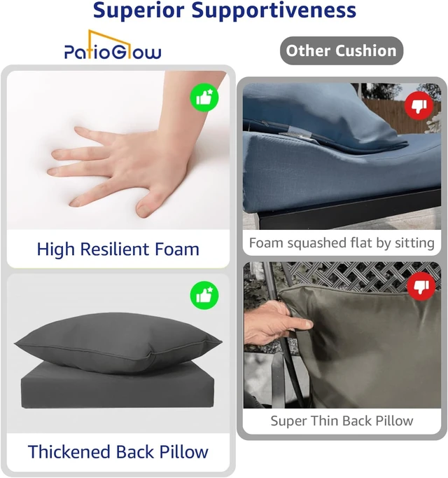 Alt view image 6 of 6 - 24" x 24" x 3.5" Outdoor Seat Cushion Set of 2 Water & Fade Resistant Patio Cushions with Removable Cover & Ties, Thick Deep Seating for Sofa, Couch, Grey
