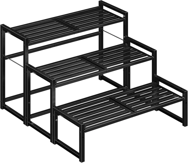 Main image of 3-Tier Heavy Duty Metal Plant Stand Waterproof Stackable Indoor Outdoor Shelf & Flower Pot Display Rack, Black