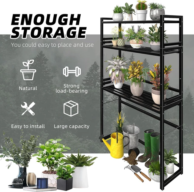 Alt view image 4 of 6 - 3-Tier Heavy Duty Metal Plant Stand Waterproof Stackable Indoor Outdoor Shelf & Flower Pot Display Rack, Black