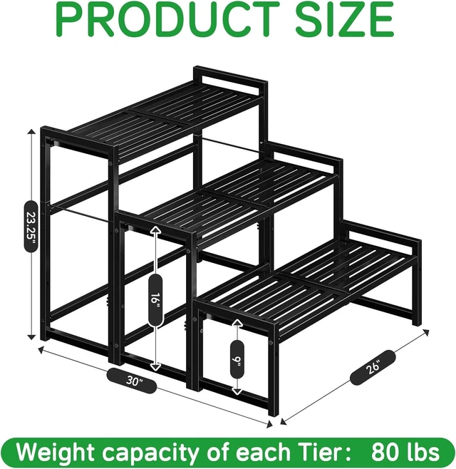 Alt view image 6 of 6 - 3-Tier Heavy Duty Metal Plant Stand Waterproof Stackable Indoor Outdoor Shelf & Flower Pot Display Rack, Black