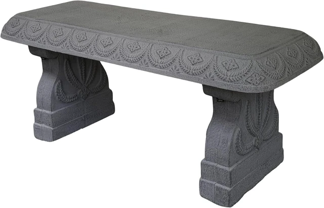 Main image of Basalt Grey Garden Bench Weatherproof Backless Outdoor Seating, Realistic Stone Look Pedestal Furniture for Front Porch, Patio, Yard
