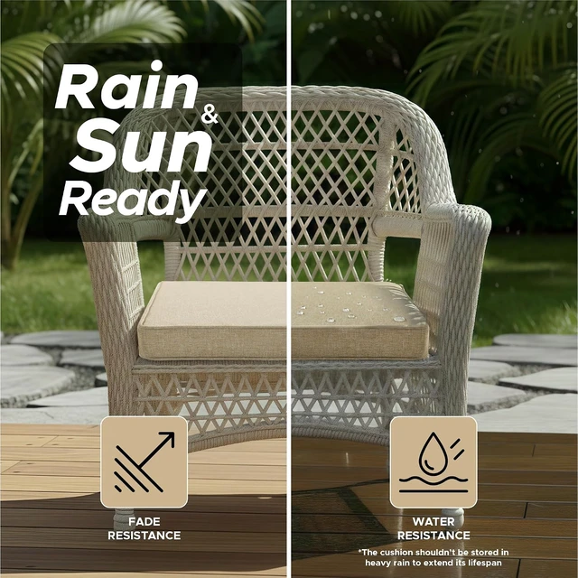 Alt view image 3 of 7 - 24 x 24 Inch Outdoor Chair Cushions Set of 6 Water & Fade Resistant Square Seat Pads with Ties, Removable Cover, Non-Slip Bottom, Natural