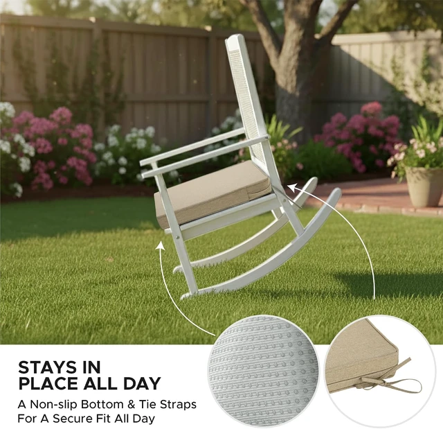 Alt view image 5 of 7 - 24 x 24 Inch Outdoor Chair Cushions Set of 6 Water & Fade Resistant Square Seat Pads with Ties, Removable Cover, Non-Slip Bottom, Natural