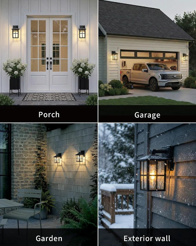 Alt view image 6 of 7 - Set of 2 Black Waterproof Modern Outdoor Patio Wall Light Fixtures