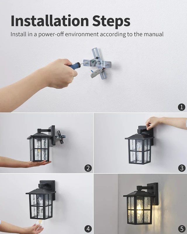 Alt view image 7 of 7 - Set of 2 Black Waterproof Modern Outdoor Patio Wall Light Fixtures