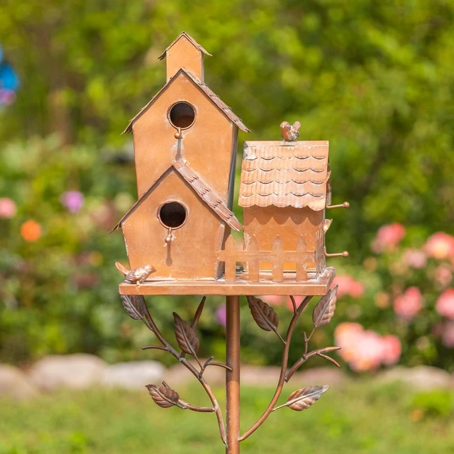 Alt view image 6 of 7 - Large Copper Multi-Birdhouse Stakes, Room for 4 Bird Families Each (Houses Facing Multiple Directions)