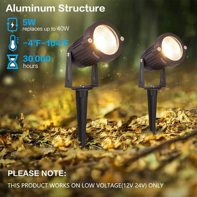 Alt view image 2 of 6 - 5W Low Voltage LED Landscape Lights 12V 24V Waterproof Warm White Outdoor Spotlights for Patio, Garden, Pathway, Floor, Yard Decor (6 Pack)