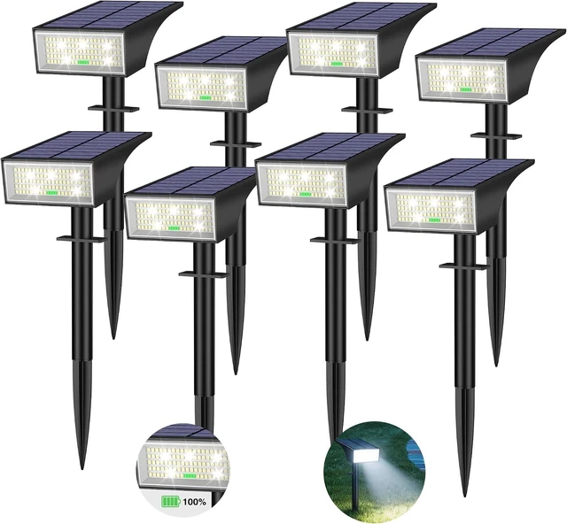 Main image of 8-Pack White Solar Spot Lights Outdoor with 4LED Battery-Level Indicator