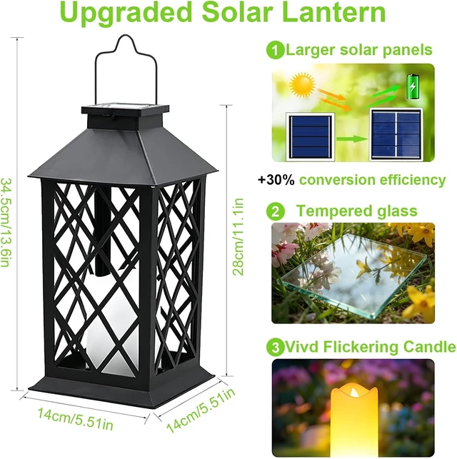 Alt view image 3 of 7 - 2 Pack 14'' Large Tempered Glass Waterproof Solar Lanterns Outdoor