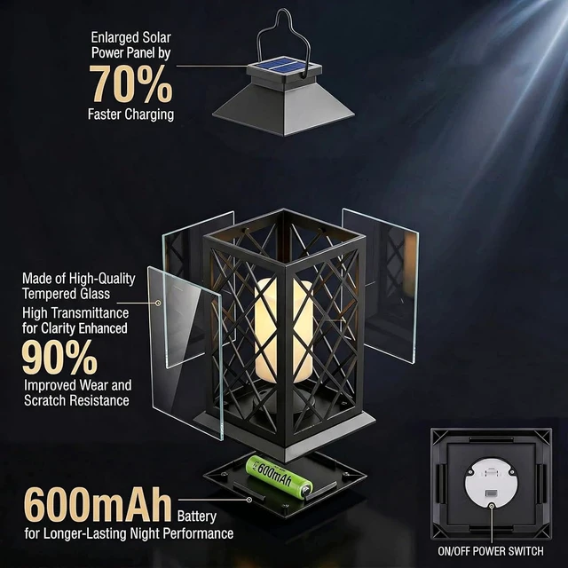 Alt view image 4 of 7 - 2 Pack 14'' Large Tempered Glass Waterproof Solar Lanterns Outdoor