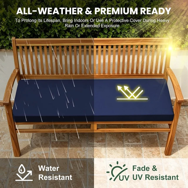 Alt view image 2 of 7 - 48x18 Inch Waterproof Outdoor Bench Cushion Fade Resistant Patio Pad for Garden Swing, Porch Sofa, Settee, Navy Blue