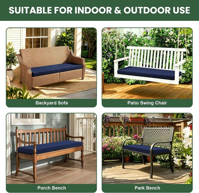 Alt view image 5 of 7 - 48x18 Inch Waterproof Outdoor Bench Cushion Fade Resistant Patio Pad for Garden Swing, Porch Sofa, Settee, Navy Blue
