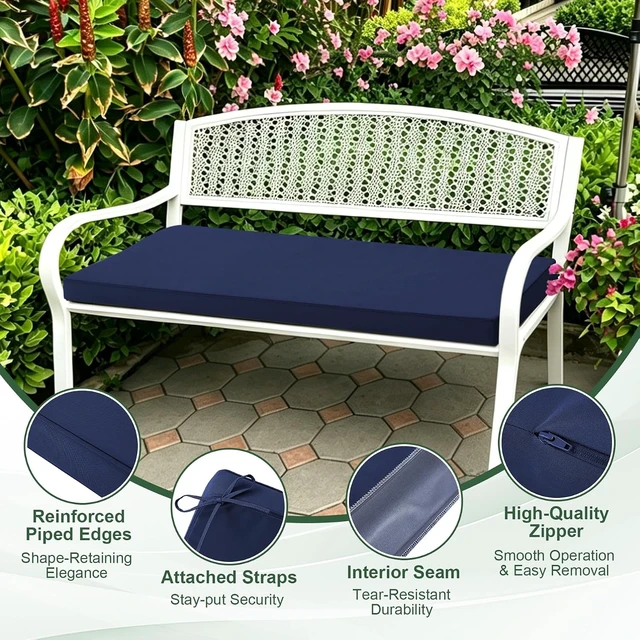 Alt view image 6 of 7 - 48x18 Inch Waterproof Outdoor Bench Cushion Fade Resistant Patio Pad for Garden Swing, Porch Sofa, Settee, Navy Blue