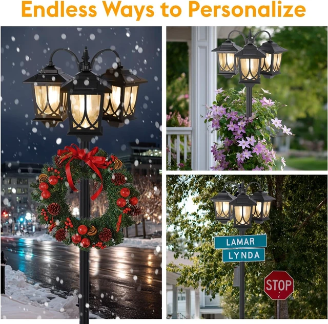 Alt view image 6 of 6 - 73" 3-Head Solar Lamp Post Light Outdoor Waterproof 60Lm 3000K Pathway Lights for Garden, Lawn, Yard