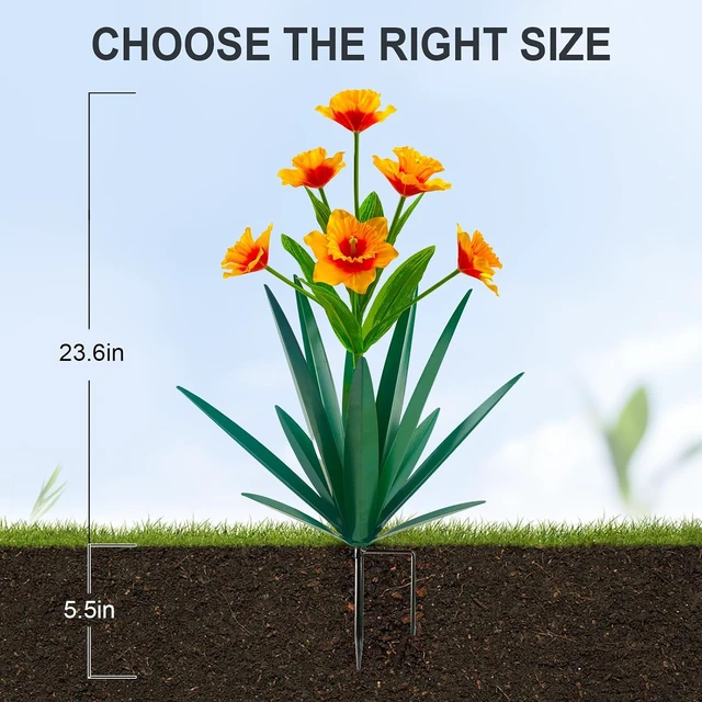 Alt view image 5 of 6 - Metal Agave Plant Outdoor Decor Mexican Yard Art Daffodil Flowers, Decorative Garden Gift (2 Big Orange Daffodil)
