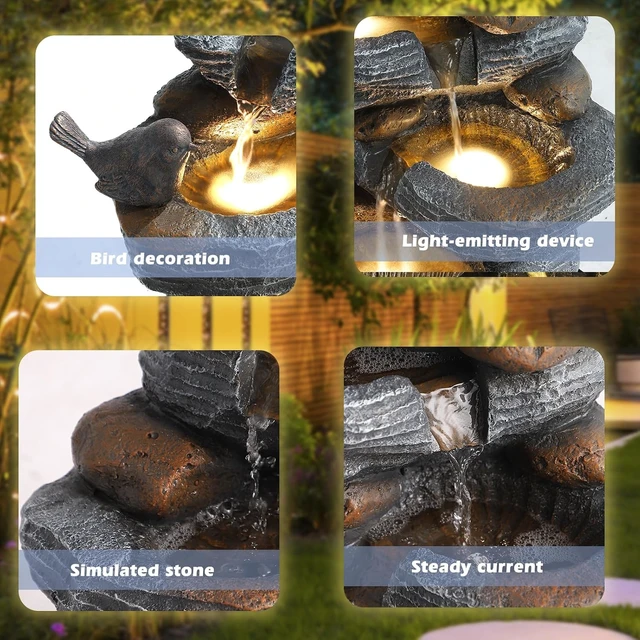 Alt view image 5 of 7 - 5-Tier Cascading Rock Water Fountain Outdoor Waterfall with 4 LED Lights, Natural Stone Look for Garden, Patio, Yard, Deck
