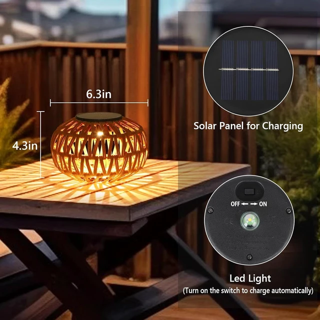 Alt view image 2 of 7 - 2 Pack Waterproof Rattan Solar Lanterns Outdoor Small Tabletop Lamp Decor, Gift for Mom & Grandma, Garden, Yard, Steps