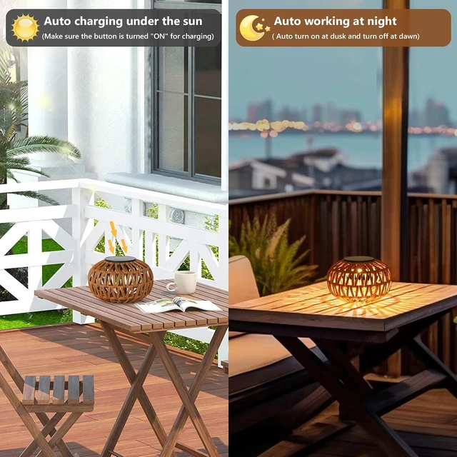 Alt view image 3 of 7 - 2 Pack Waterproof Rattan Solar Lanterns Outdoor Small Tabletop Lamp Decor, Gift for Mom & Grandma, Garden, Yard, Steps