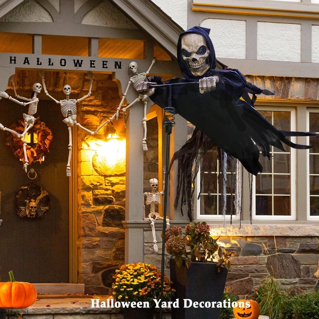 Alt view image 6 of 6 - 7.8Ft Flying Rotated Skull Reaper Halloween Outdoor Decor Skeleton Ghost Scarecrow for Garden, Porch, Yard