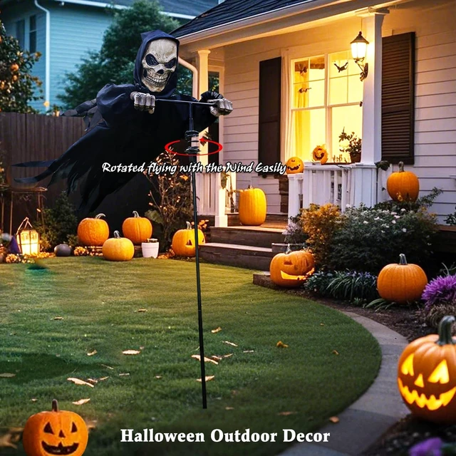 Alt view image 5 of 6 - 7.8Ft Flying Rotated Skull Reaper Halloween Outdoor Decor Skeleton Ghost Scarecrow for Garden, Porch, Yard