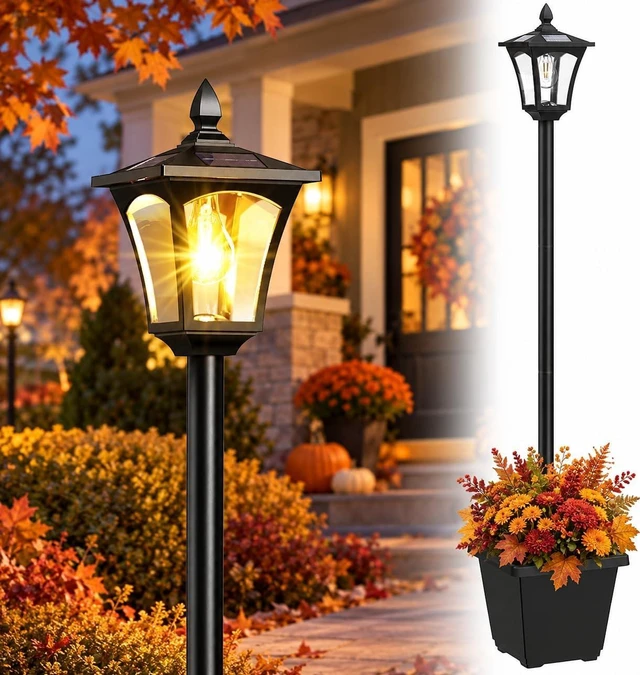 Main image of 64 Inch Solar Lamp Post Light with Planter 60 High Lumens Waterproof Street Light for Garden, Pathway, Lawn, Driveway, Front Back DoorWarm