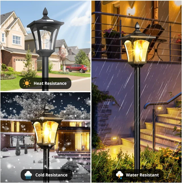Alt view image 2 of 7 - 64 Inch Solar Lamp Post Light with Planter 60 High Lumens Waterproof Street Light for Garden, Pathway, Lawn, Driveway, Front Back DoorWarm