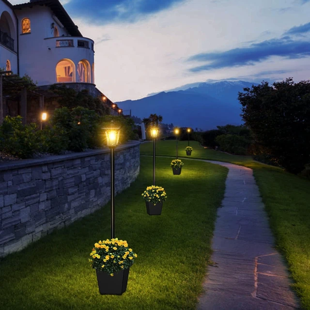 Alt view image 7 of 7 - 64 Inch Solar Lamp Post Light with Planter 60 High Lumens Waterproof Street Light for Garden, Pathway, Lawn, Driveway, Front Back DoorWarm