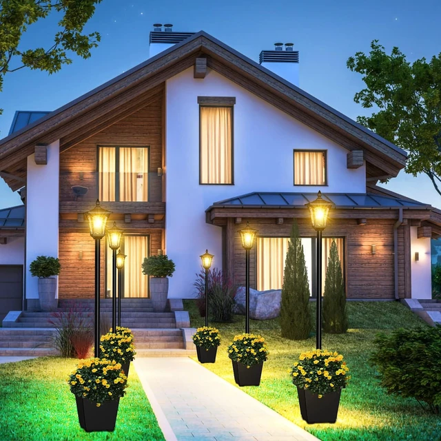 Alt view image 6 of 7 - 64 Inch Solar Lamp Post Light with Planter 60 High Lumens Waterproof Street Light for Garden, Pathway, Lawn, Driveway, Front Back DoorWarm