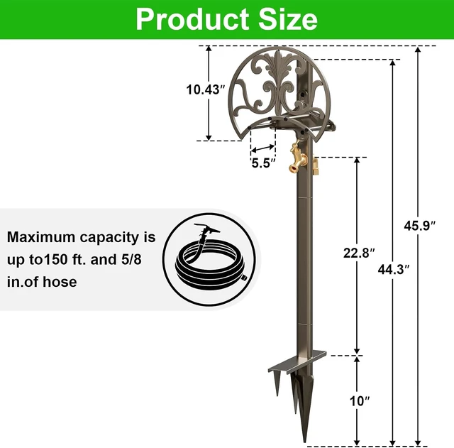 Alt view image 2 of 7 - Garden Hose Stand with Brass Faucet, Holds 150 ft 5/8-in Hose