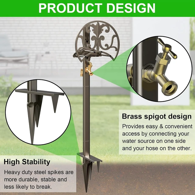 Alt view image 3 of 7 - Garden Hose Stand with Brass Faucet, Holds 150 ft 5/8-in Hose