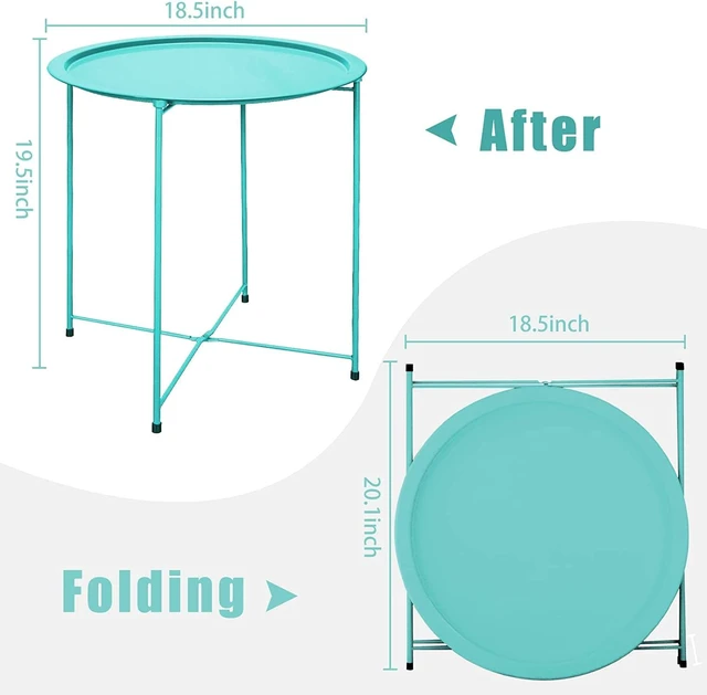 Alt view image 3 of 7 - Set of 2 Round Folding Metal Side Tables Small Green Patio End Table for Outdoor & Living Room
