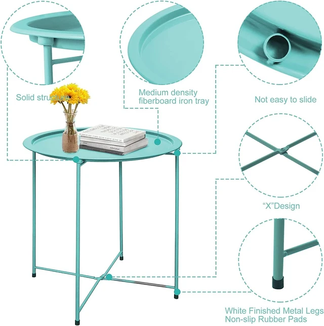 Alt view image 5 of 7 - Set of 2 Round Folding Metal Side Tables Small Green Patio End Table for Outdoor & Living Room