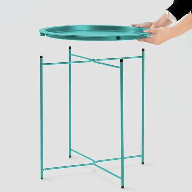 Alt view image 6 of 7 - Set of 2 Round Folding Metal Side Tables Small Green Patio End Table for Outdoor & Living Room