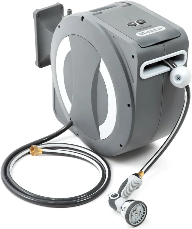 Main image of EaseReel Battery-Powered Wall-Mounted Retractable Hose Reel Quick-Access Dual Length Control, 8 Spray Patterns, Automatic Roll-Up & Tangle-Free Guide (1/2'', 100FT/30m)