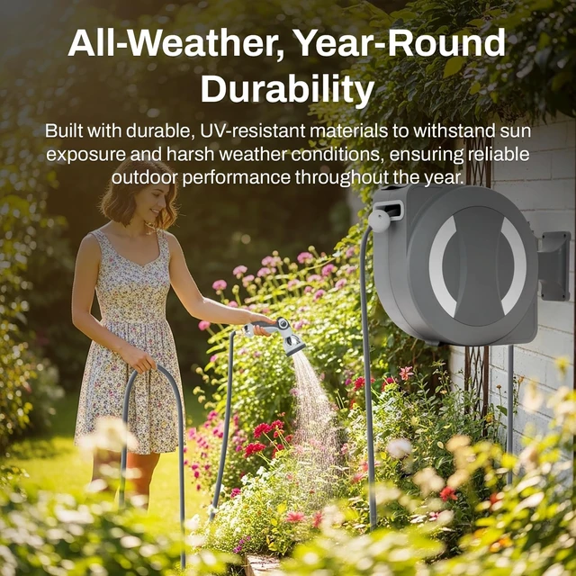 Alt view image 6 of 7 - EaseReel Battery-Powered Wall-Mounted Retractable Hose Reel Quick-Access Dual Length Control, 8 Spray Patterns, Automatic Roll-Up & Tangle-Free Guide (1/2'', 100FT/30m)