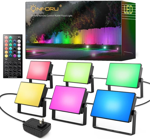 Main image of RGBW Flood Lights Outdoor with Remote 6 Units in 1 Cord, Plug-in