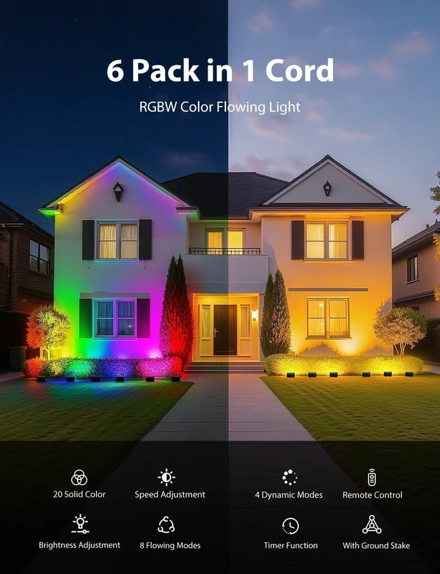Alt view image 2 of 7 - RGBW Flood Lights Outdoor with Remote 6 Units in 1 Cord, Plug-in