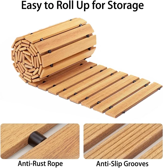 Alt view image 7 of 7 - 8 FT Roll-Out Wooden Garden Pathway Non-Slip Outdoor Walkway with Ground Stakes, Boardwalk Pavers for Backyard Decor & Lawn Landscaping, Natural