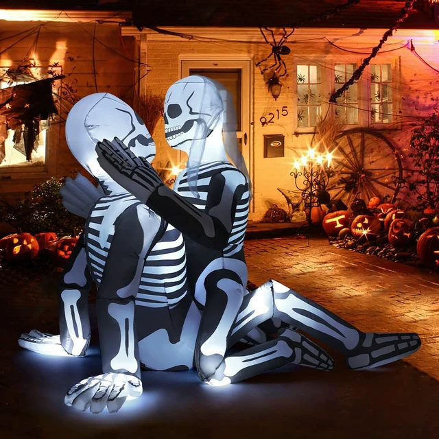 Alt view image 2 of 6 - 6.5 FT Halloween Inflatable Skeleton Couple Blow-Up Yard Decoration with Built-in LEDs for Garden, Lawn & Indoor Party Decor