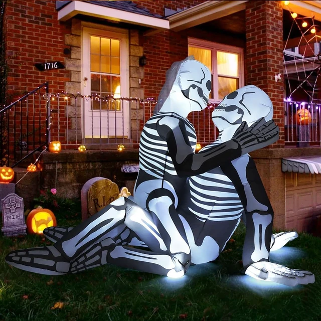 Alt view image 3 of 6 - 6.5 FT Halloween Inflatable Skeleton Couple Blow-Up Yard Decoration with Built-in LEDs for Garden, Lawn & Indoor Party Decor