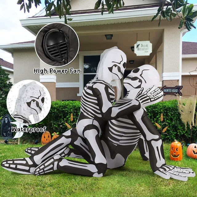 Alt view image 4 of 6 - 6.5 FT Halloween Inflatable Skeleton Couple Blow-Up Yard Decoration with Built-in LEDs for Garden, Lawn & Indoor Party Decor