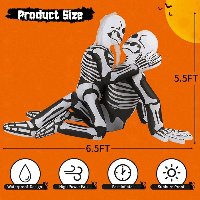 Alt view image 5 of 6 - 6.5 FT Halloween Inflatable Skeleton Couple Blow-Up Yard Decoration with Built-in LEDs for Garden, Lawn & Indoor Party Decor
