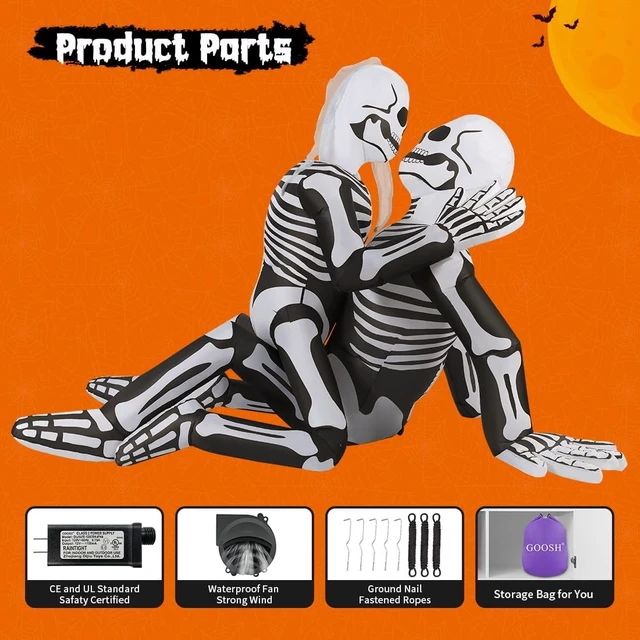 Alt view image 6 of 6 - 6.5 FT Halloween Inflatable Skeleton Couple Blow-Up Yard Decoration with Built-in LEDs for Garden, Lawn & Indoor Party Decor