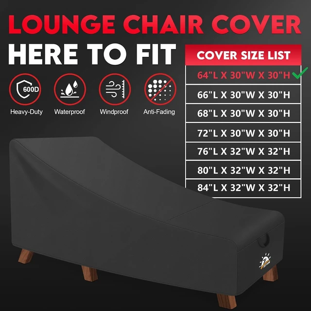 Alt view image 3 of 7 - 2 Pack Waterproof Outdoor Chaise Lounge Chair Cover 600D Fade-Resistant Patio Seating Cover for Pool Loungers & Lawn Bench Furniture, 64 x 30 x 30 Inch